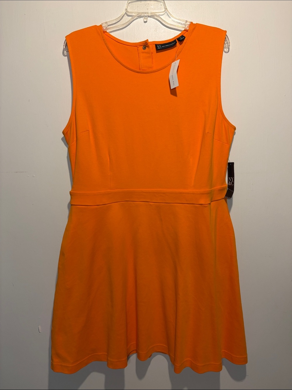 New York & Co NWT Bright Orange Sleeveless Fit & Flare Dress Back Buttons SZ XL